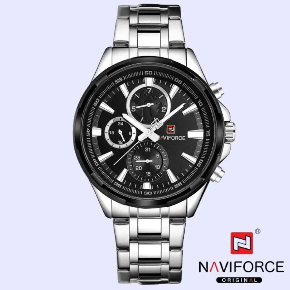 Naviforce 9089 Silver Black Dial Chronograph Watch