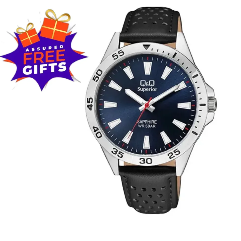 Q&Q S08A-005VY Leather Strap watch for men