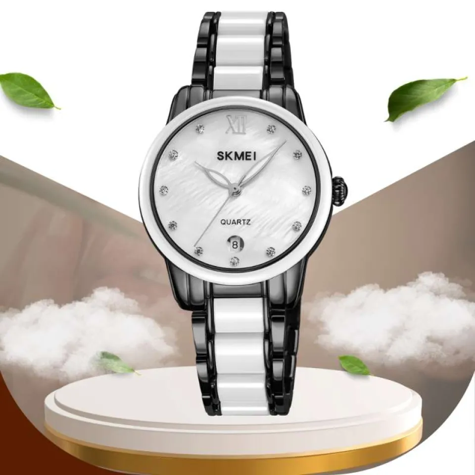 SKMEI 2175 Ladies Black & White Ceramic Watch